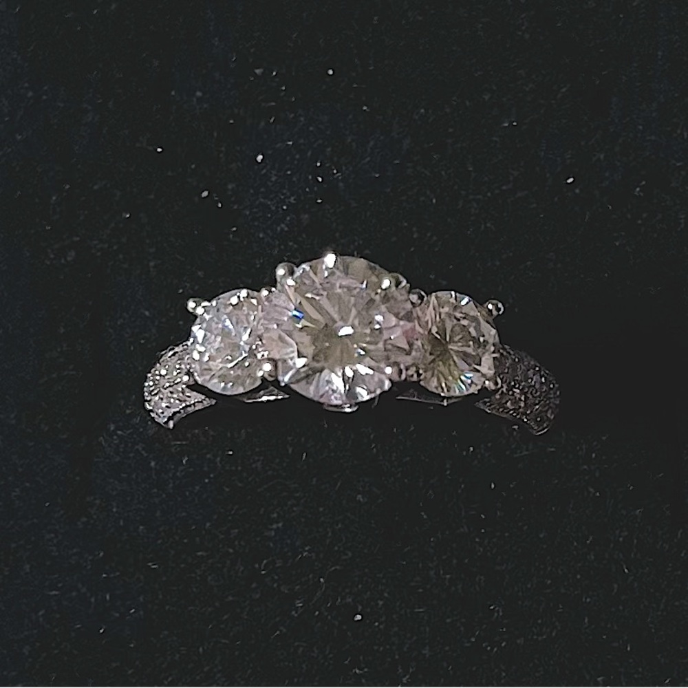 JTV Bella Luce White CZ Rhodium Over Sterling Silver 3 Stone Ring